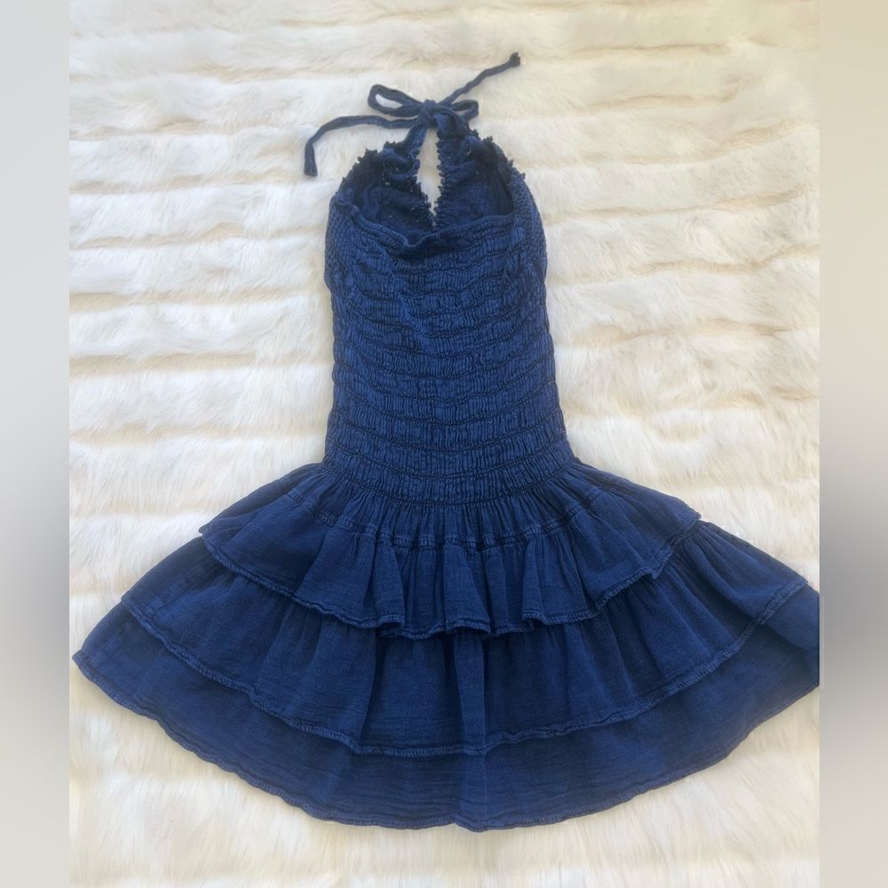 Cotton Collection Denim Ruffle Halter Dress (S) - Picture 4 of 5